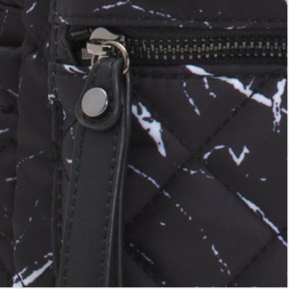 NWT SOL & SELENE Nylon Motivator Quilted Black Marble Printed Large Backpack